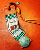 Southwestern Story Teller Cuff Bracelet; Turquoise and Leather Cuff