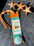 Southwestern Story Teller Cuff Bracelet; Turquoise and Leather Cuff