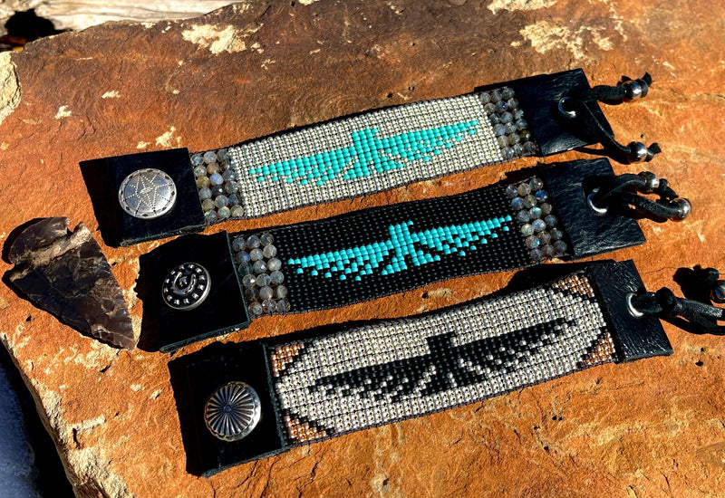 Leather Cuff Bracelet; Mini Thunderbird