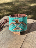 Thunderbird Hand Loomed Cuff Bracelet; Turquoise