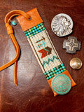 Southwestern Story Teller Cuff Bracelet; Turquoise and Leather Cuff