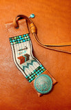 Southwestern Story Teller Cuff Bracelet; Turquoise and Leather Cuff