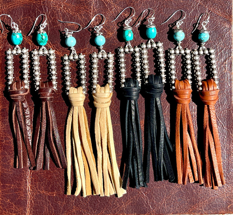 Western Leather Fringe Earrings, Leather Tassel Earrings, Oxidized Silver