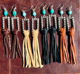 Western Leather Fringe Earrings, Leather Tassel Earrings, Oxidized Silver