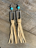 Western Leather Fringe Earrings, Leather Tassel Earrings, Oxidized Silver