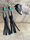 Western Leather Fringe Earrings, Leather Tassel Earrings, Oxidized Silver