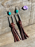 Western Leather Fringe Earrings, Leather Tassel Earrings, Oxidized Silver