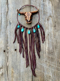 Leather Fringe Bib Necklace, Turquoise Bib Necklace, Fringe choker, Deerskin Suede Necklace