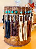 Western Leather Fringe Earrings, Leather Tassel Earrings, Oxidized Silver