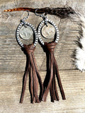 Western Leather Fringe Earrings, Leather Tassel Earrings, Oxidized Silver