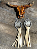 Western Leather Fringe Earrings, Leather Tassel Earrings, Oxidized Silver