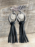 Western Leather Fringe Earrings, Leather Tassel Earrings, Oxidized Silver