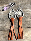 Western Leather Fringe Earrings, Leather Tassel Earrings, Oxidized Silver