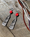 Southwestern Oxidized Silver and Gemstone Earrings, Red Coral Earrings, Kyanite Earrings