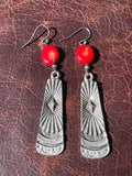 Southwestern Oxidized Silver and Gemstone Earrings, Red Coral Earrings, Kyanite Earrings