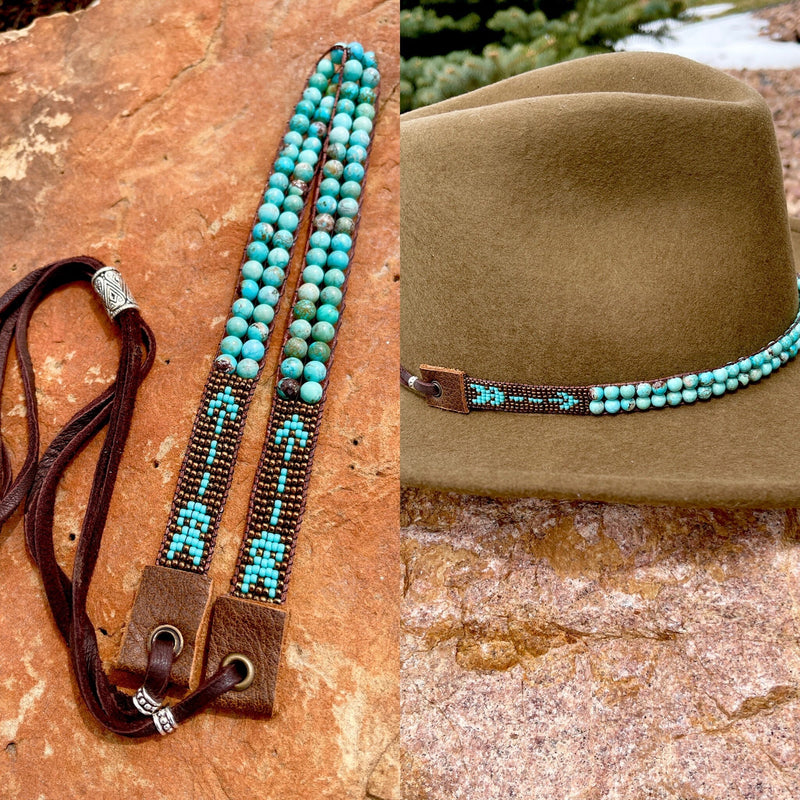 Turquoise & Arrow Hatband; Hand beaded Gemstone Hatband
