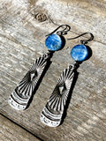 Southwestern Oxidized Silver and Gemstone Earrings, Red Coral Earrings, Kyanite Earrings