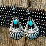 Western Sterling Silver and Turquoise Earrings, Navajo Pearl Earrings, Silver Feather