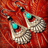 Western Sterling Silver and Turquoise Earrings, Navajo Pearl Earrings, Silver Feather