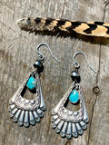 Western Sterling Silver and Turquoise Earrings, Navajo Pearl Earrings, Silver Feather