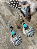 Western Sterling Silver and Turquoise Earrings, Navajo Pearl Earrings, Silver Feather