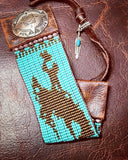 Turquoise Bronc Rider Hand Loomed Leather Cuff Bracelet