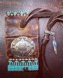 Turquoise Bronc Rider Hand Loomed Leather Cuff Bracelet