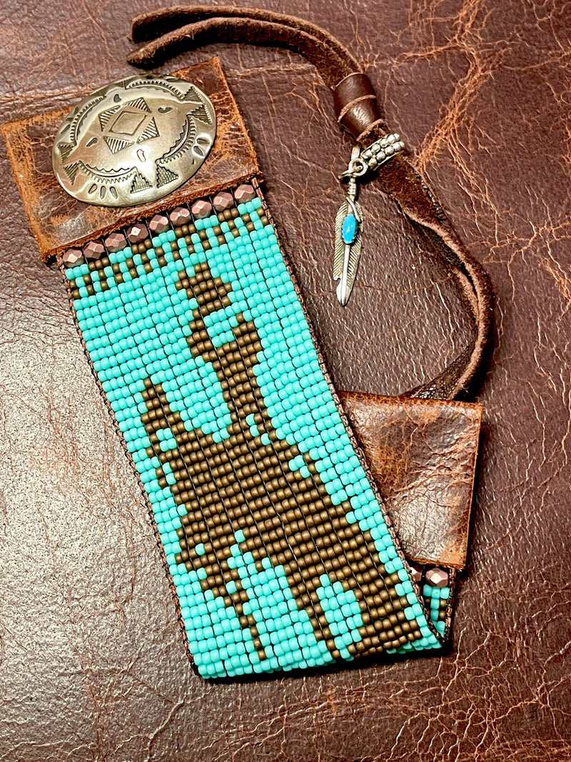 Turquoise Bronc Rider Hand Loomed Leather Cuff Bracelet