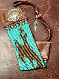 Turquoise Bronc Rider Hand Loomed Leather Cuff Bracelet