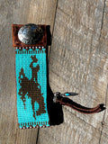 Turquoise Bronc Rider Hand Loomed Leather Cuff Bracelet