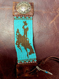 Turquoise Bronc Rider Hand Loomed Leather Cuff Bracelet