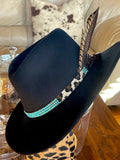 Turquoise and Cheetah ; The Boujee Cowgirl, Gemstone Hatband, Turquoise Hatband