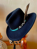 Turquoise and Cheetah ; The Boujee Cowgirl, Gemstone Hatband, Turquoise Hatband