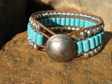 Turquoise and Leather Cuff Bracelet, Western Jewelry