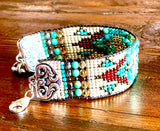 Sterling Silver & Turquoise Loomed Cuff ~ Shoshone