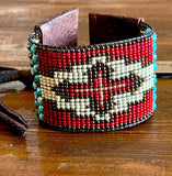 Western Beaded Leather Cuff Bracelet; FAITH