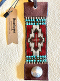 Western Beaded Leather Cuff Bracelet; FAITH