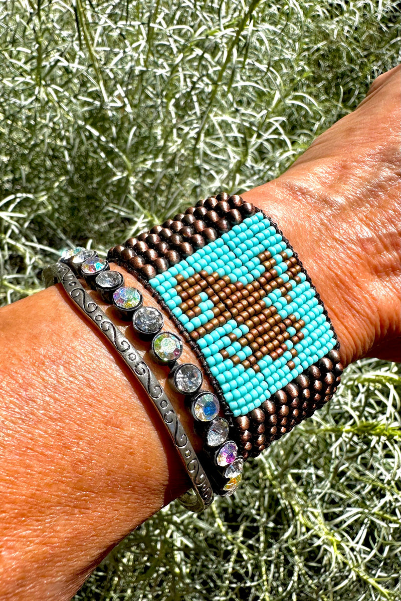 Copper Navajo Pearl Bronc Cuff; Rhinestone Cowgirl